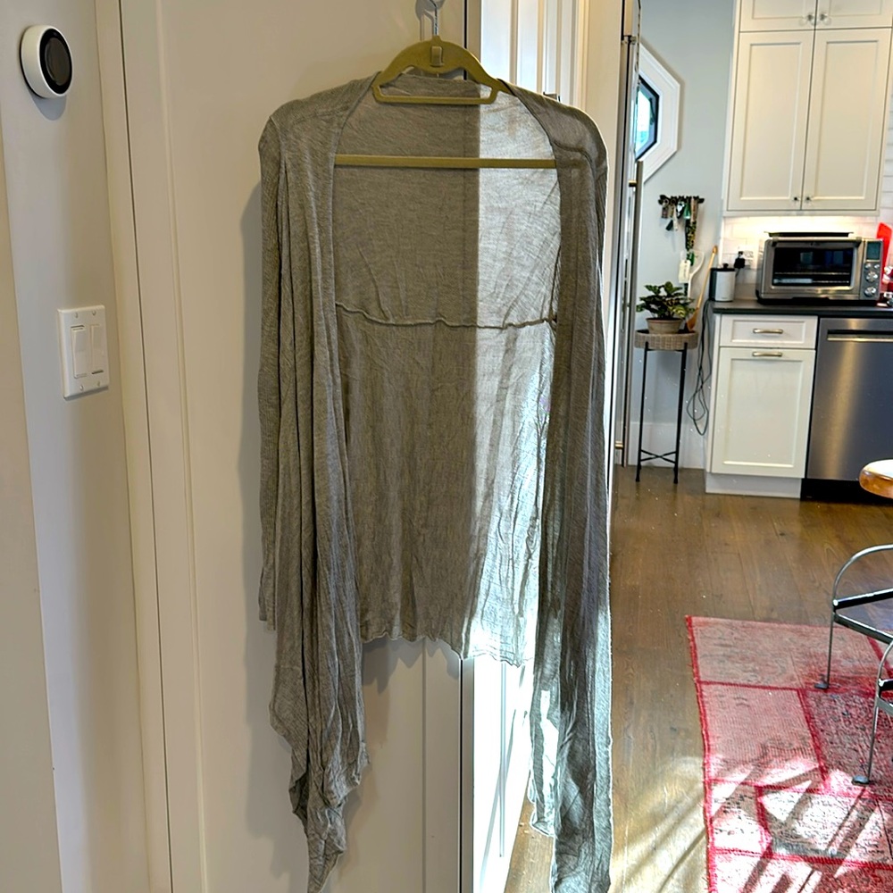 Italian light wool sheer grey cardigan sweater longer in front